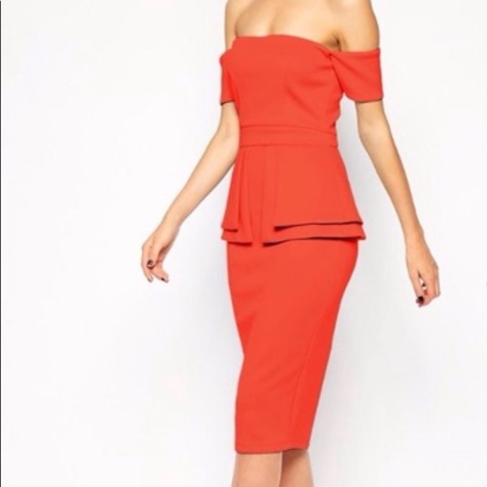 ASOS off the shoulder midi dress